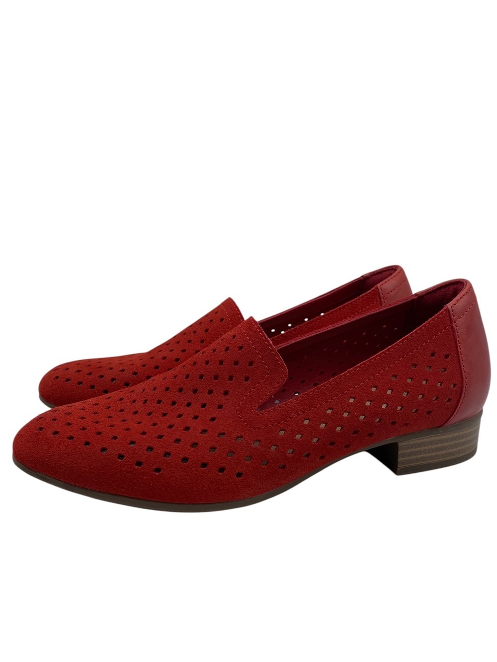 Clarks Womens Shoes Juliet Loafers Size 6 Red Suede Leather Cushioned Comfort